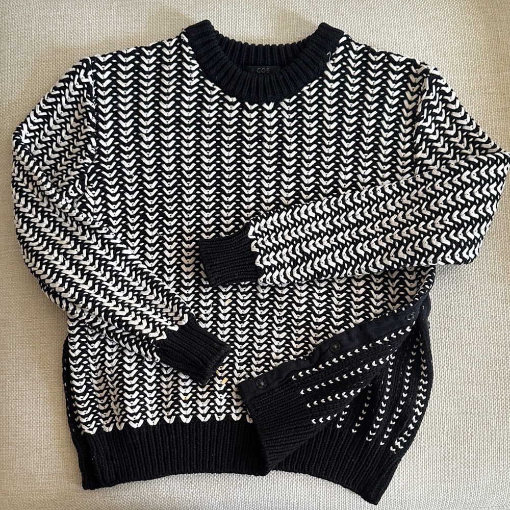 COS Black and White Patterned Crewneck Sweater